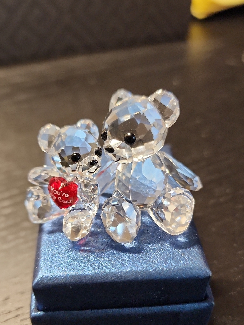 Swarovski Clear Crystal Teddy Bears with Red Heart Accent